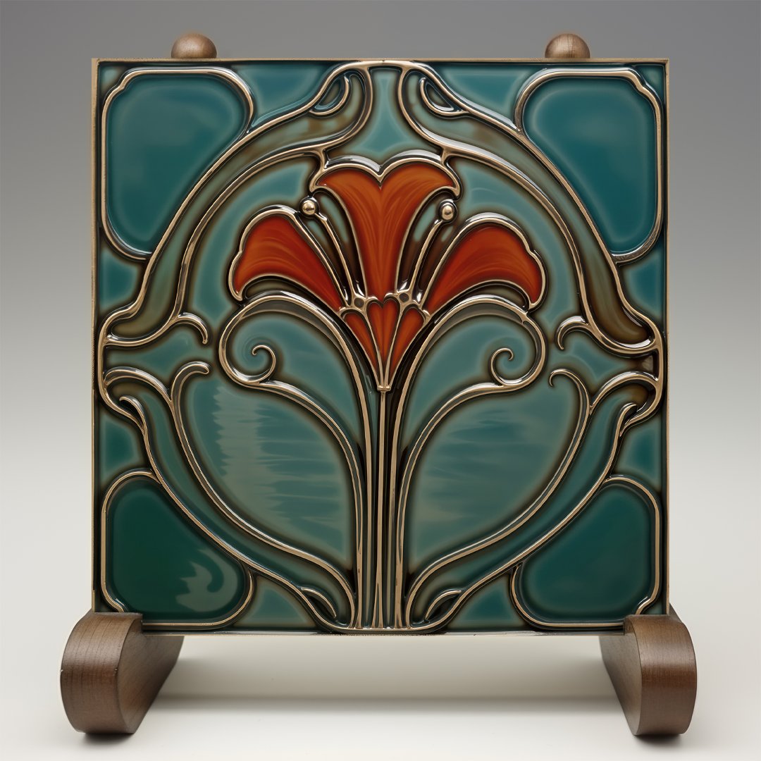 Crimson Bloom Art Nouveau Ceramic Tile (Creator Uploaded)