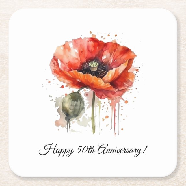 Crimson Bloom, custom Square Paper Coaster (Front)