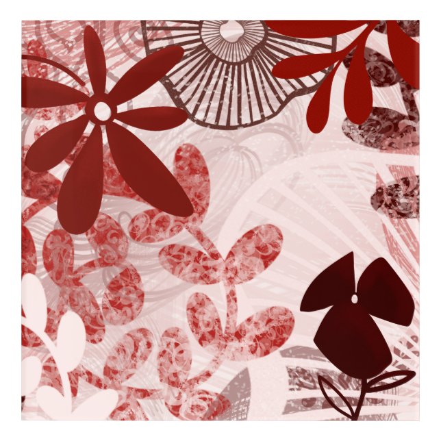 Crimson Bloom – Layered Abstract Botanical Acrylic Print (Front)