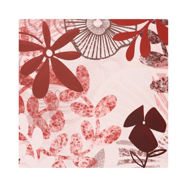 Crimson Bloom – Layered Abstract Botanical Metal Print (Front)