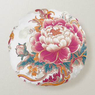 Crimson Bloom Round Pillow