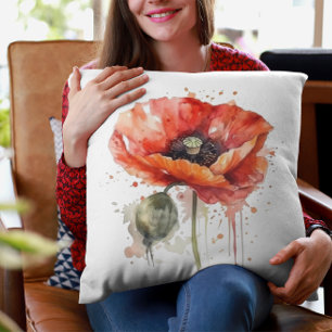 Crimson Bloom Throw Pillow
