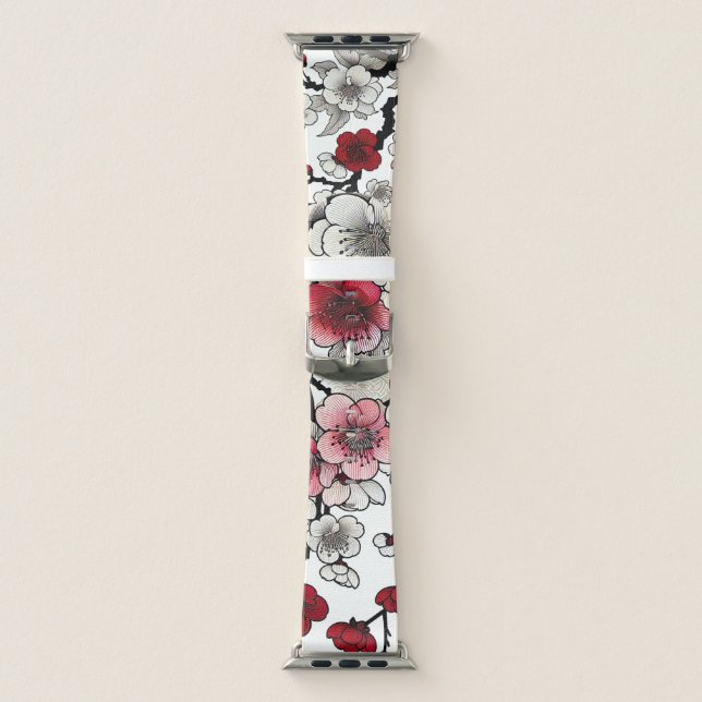 Crimson Blossom Elegance - Japanese-Inspired Flora Apple Watch Band (Band)