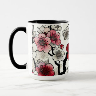 Crimson Blossom Elegance - Japanese-Inspired Flora Mug