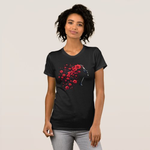 Crimson Blossoms A Portrait of Radiant Femininity T_Shirt