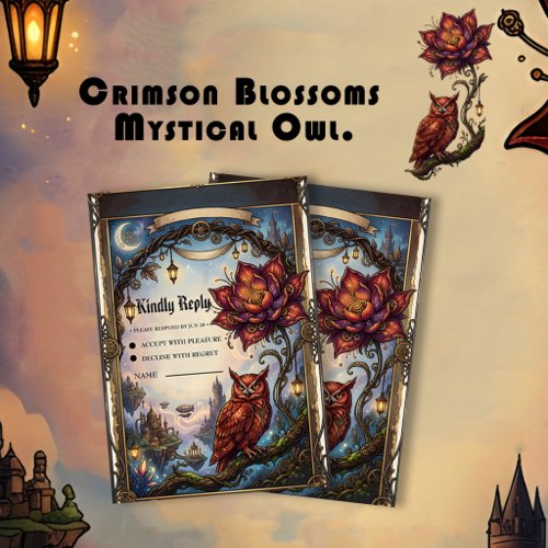 Crimson Blossoms &amp; Mystical Owl.  RSVP Card