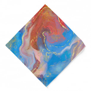 Crimson, Blush, Blue and Gold Marbled Alcohol Ink Bandana