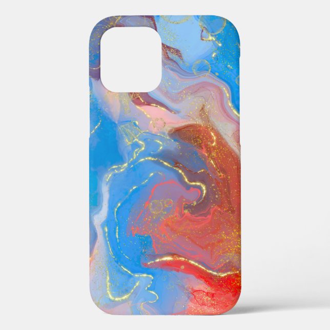 Crimson, Blush, Blue and Gold Marbled Alcohol Ink Case-Mate iPhone Case (Back)