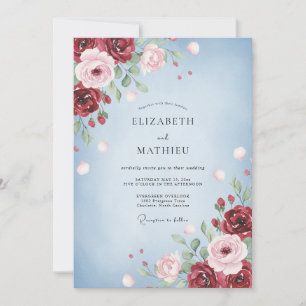 Crimson Blush Ranunculus Eucalyptus Wedding Invitation