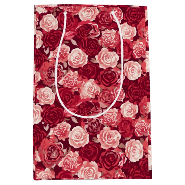 Crimson & Blush Seamless Rose Pattern Medium Gift Bag (Front)