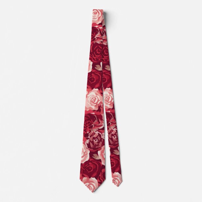 Crimson & Blush Seamless Rose Pattern Neck Tie (Front)