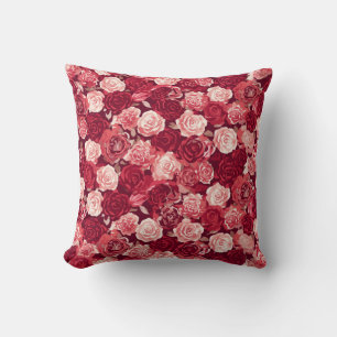 Crimson & Blush Seamless Rose Pattern Throw Pillow