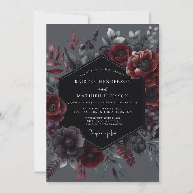 Crimson Botanical Elegance Wedding Invitation (Front)