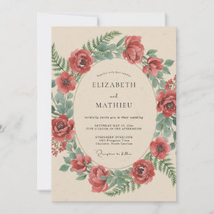 Crimson Botanical Rustic Wedding Invitation