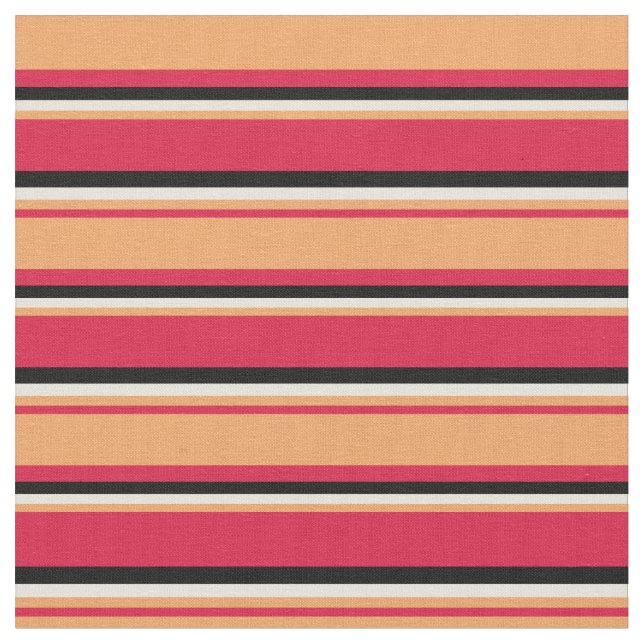 Crimson, Brown, Beige & Black Colored Pattern Fabric (Close Up)