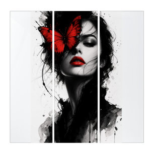 Crimson Butterfly Triptych Wall Art