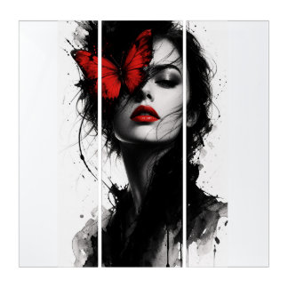 Crimson Butterfly Triptych Wall Art