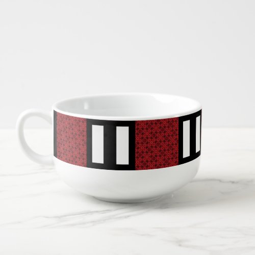 Crimson Canvas Vibrant Red and Black Patterned Soup Mug