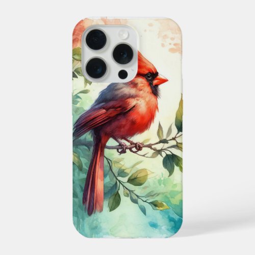Crimson Cardinal REF106 _ Watercolor iPhone 15 Pro Case