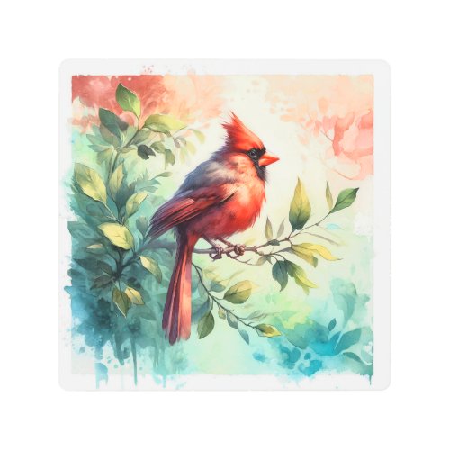 Crimson Cardinal REF106 _ Watercolor Metal Print