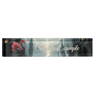 Crimson Cathedral Swan Desk Name Plate