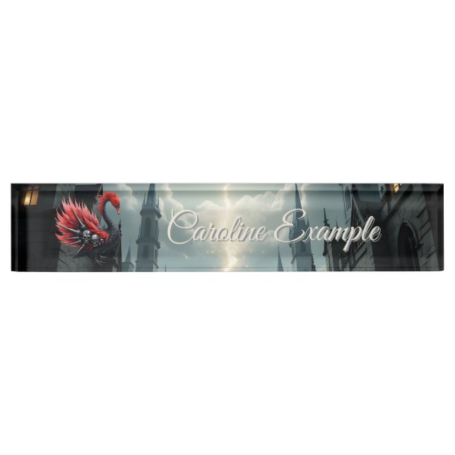 Crimson Cathedral Swan Desk Name Plate (Front)