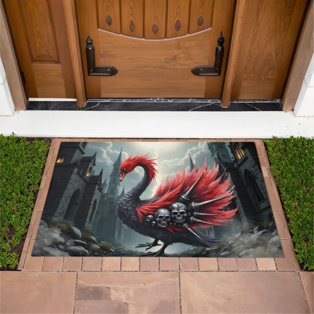 Crimson Cathedral Swan. Doormat (Outdoor)