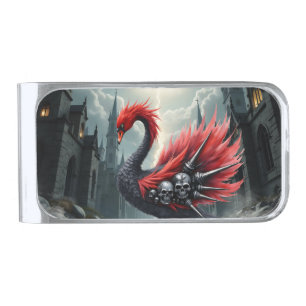 Crimson Cathedral Swan. Silver Finish Money Clip