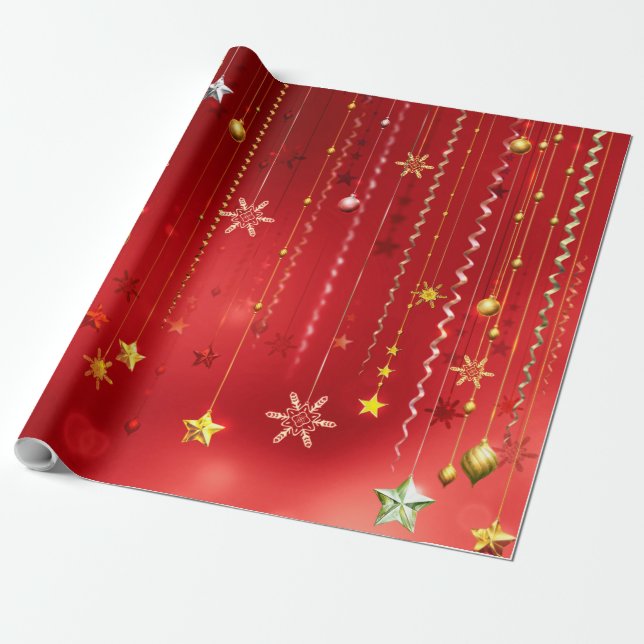 Crimson Christmas Celebration Time Wrapping Paper (Unrolled)