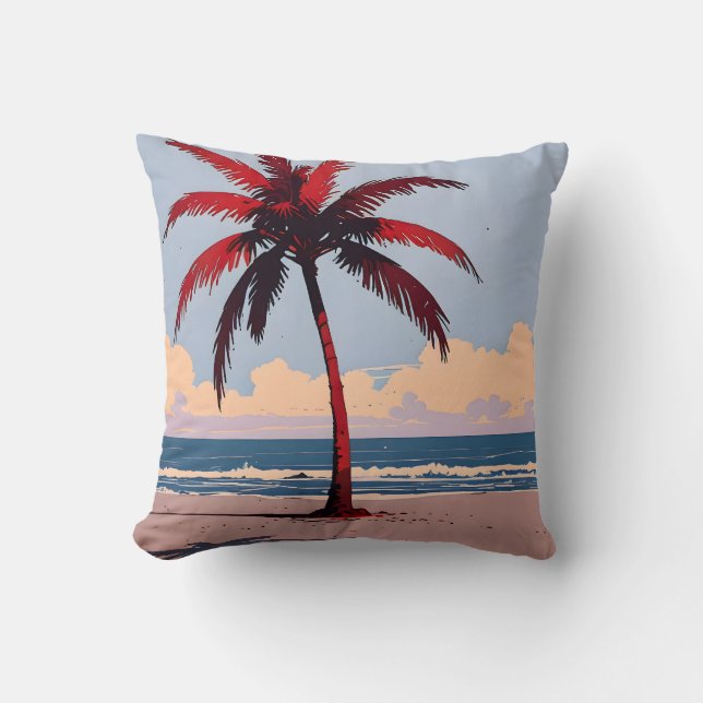 Crimson Coastline Throw Pillow (Front)