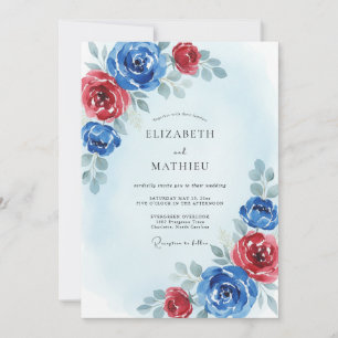 Crimson Cobalt Rose Wedding Invitation