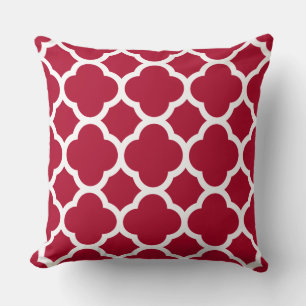 Crimson Color Quatrefoil Pattern Throw Pillow