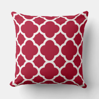 Crimson Color Quatrefoil Pattern Throw Pillow