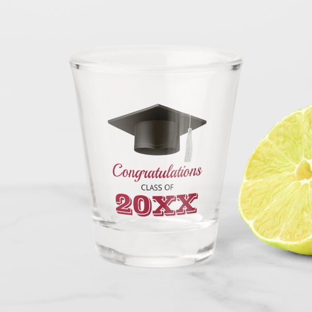 Crimson Congratulations College Graduate Shot Glass (Front)