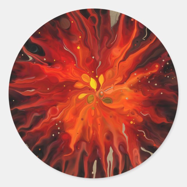 Crimson Core – Fiery Abstract Energy Burst Classic Round Sticker (Front)