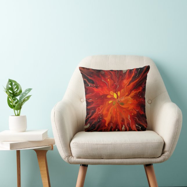 Crimson Core – Fiery Abstract Energy Burst Throw Pillow (Chair)