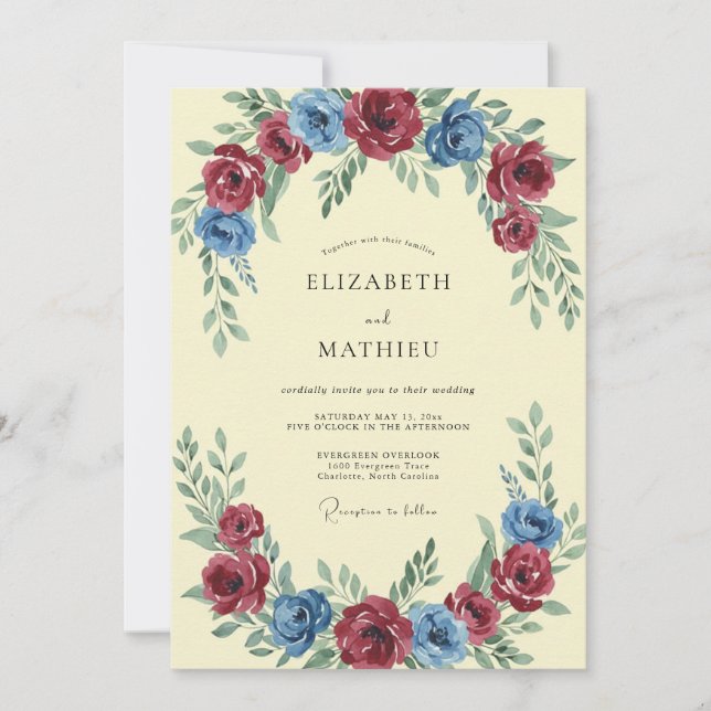 Crimson Cornflower Painted Wedding Invitation (Front)