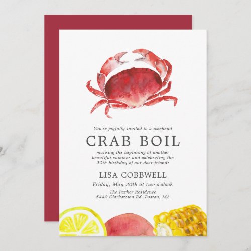 Crimson Crab  30th Birthday Crab Boil Striped Invitation