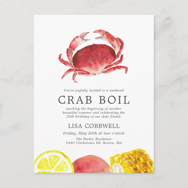 Crimson Crab | Birthday Crab Boil Striped Postcard (Front)