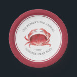 Crimson Crab | Crab Boil Event Paper Plates<br><div class="desc">Personalized Crimson Crab themed food paper plates for your next Crimson Crab Party or seafood event.  It features a watercolor styled illustration of a crimson red crab.  Surrounding this are spots for your unique event information on this tableware.</div>