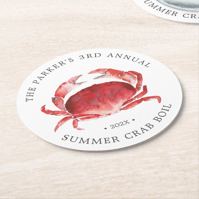 Crimson Crab Crab Boil Round Paper Coaster (Angled)