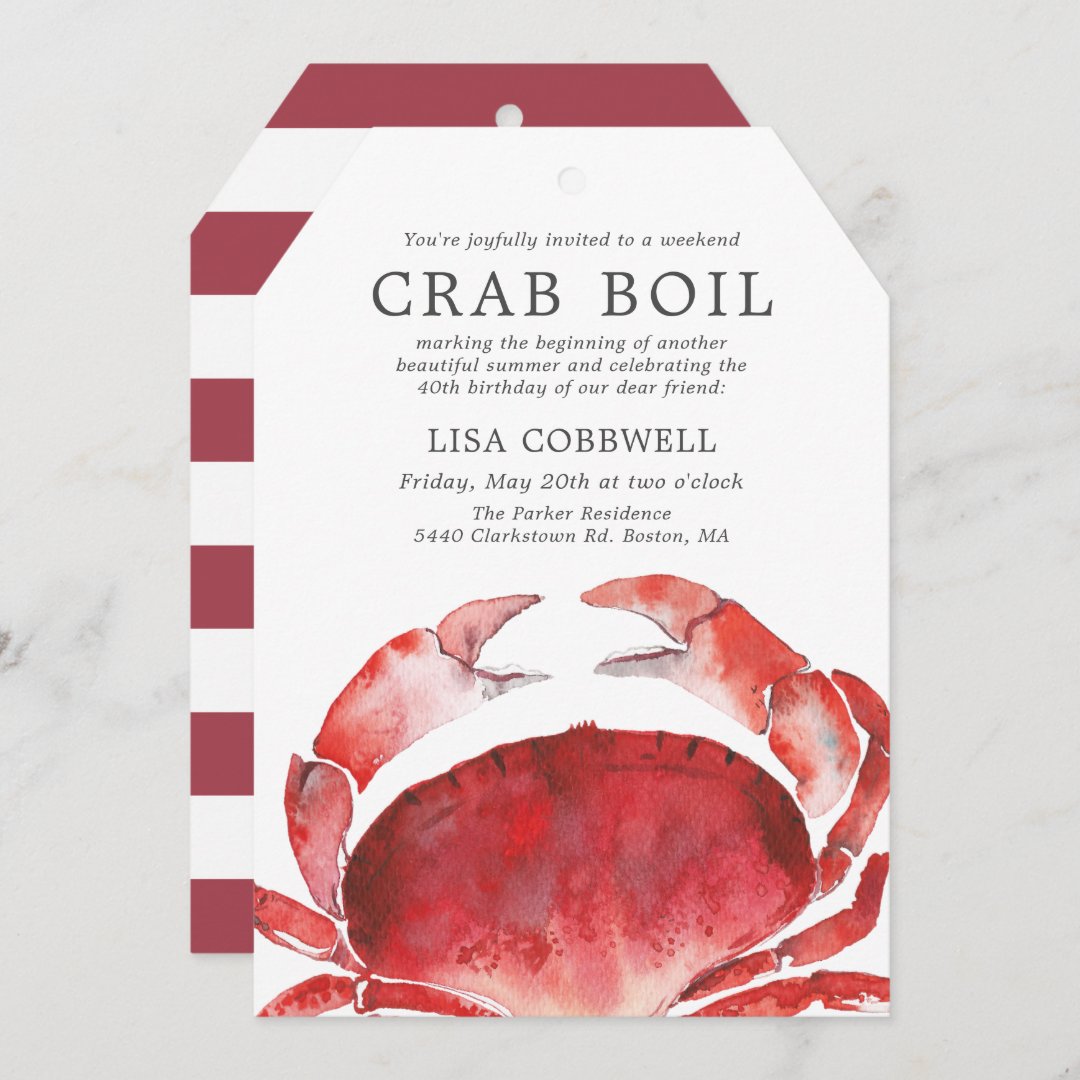 Crimson Crab Minimal 40th Crab Boil Invitation Zazzle