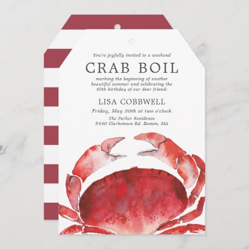 Crimson Crab  Minimal 40th Crab Boil Invitation