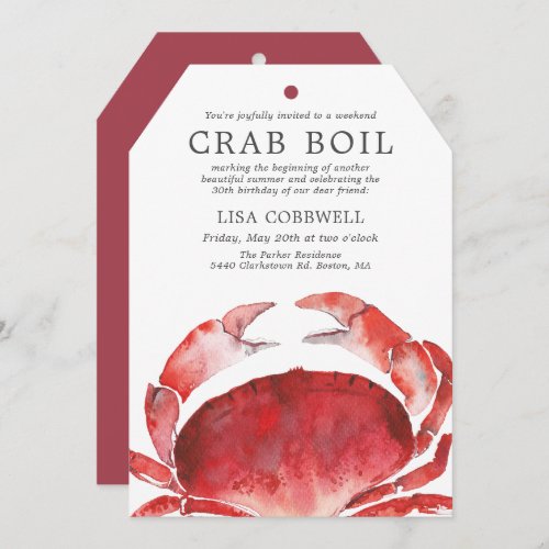 Crimson Crab  Minimal Birthday Crab Boil Invitation