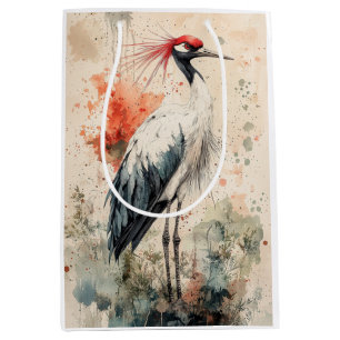Crimson Crane Blossom Ink Wash (1) Medium Gift Bag