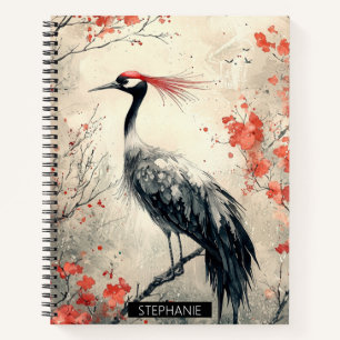 Crimson Crane Blossom Ink Wash (1) Notebook