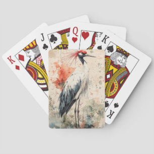 Crimson Crane Blossom Ink Wash (1) Poker Cards
