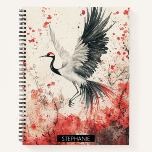 Crimson Crane Blossom Ink Wash (2) Notebook