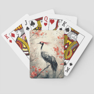 Crimson Crane Blossom Ink Wash (2) Poker Cards