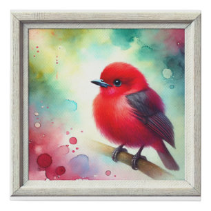 Crimson crested manakin 060924AREF129 - Watercolor Faux Canvas Print